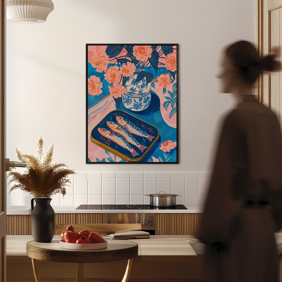 Flowers And Oil Sardines Retro Kitchen Art Print - Image 3
