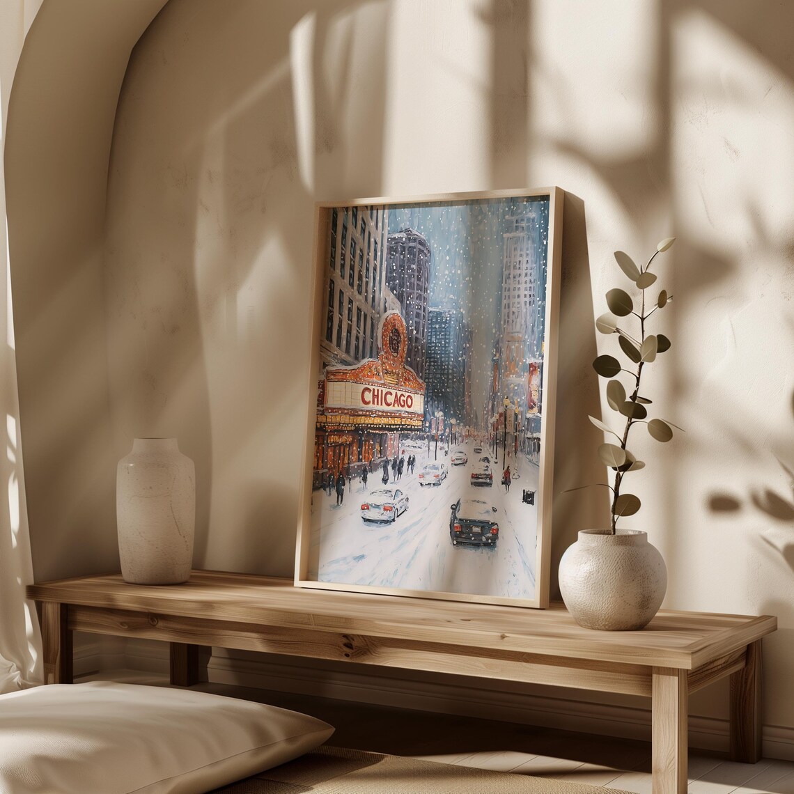 Vintage Christmas Chicago Travel Poster, Winter Night - Image 3