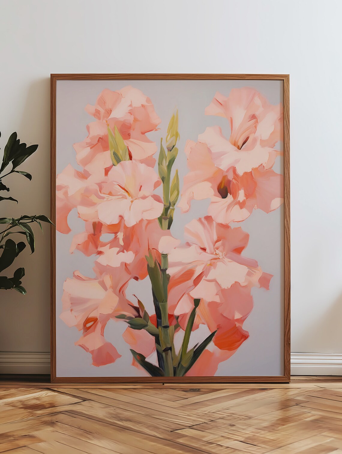 Pink Gladiolus Bloom Soft Botanical August Birth Flower Art Poster - Image 3