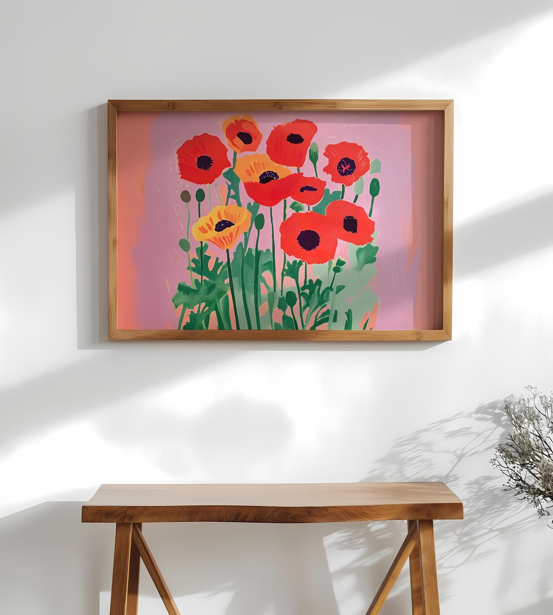 Red Orange Poppies Pink Field Summer Floral Painting Art Poster - Image 2