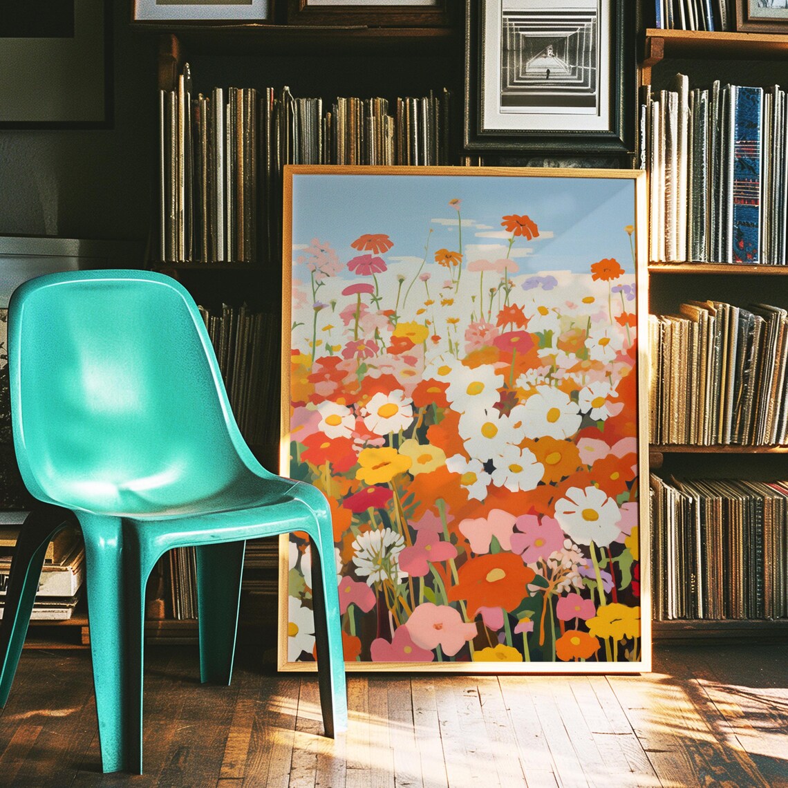 Pink Orange And White Wildflower Meadow Painting Botanical Art Poster - Image 3