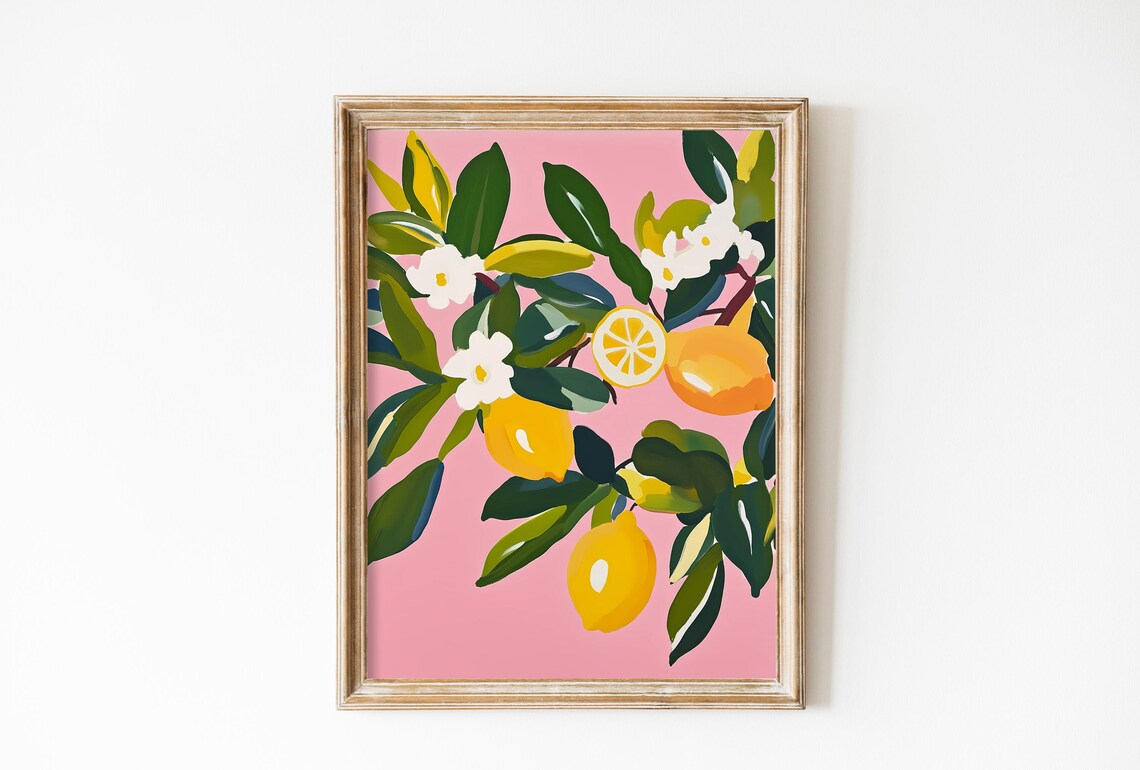 Vintage Lemon Painting, Retro Kitchen Decor Poster