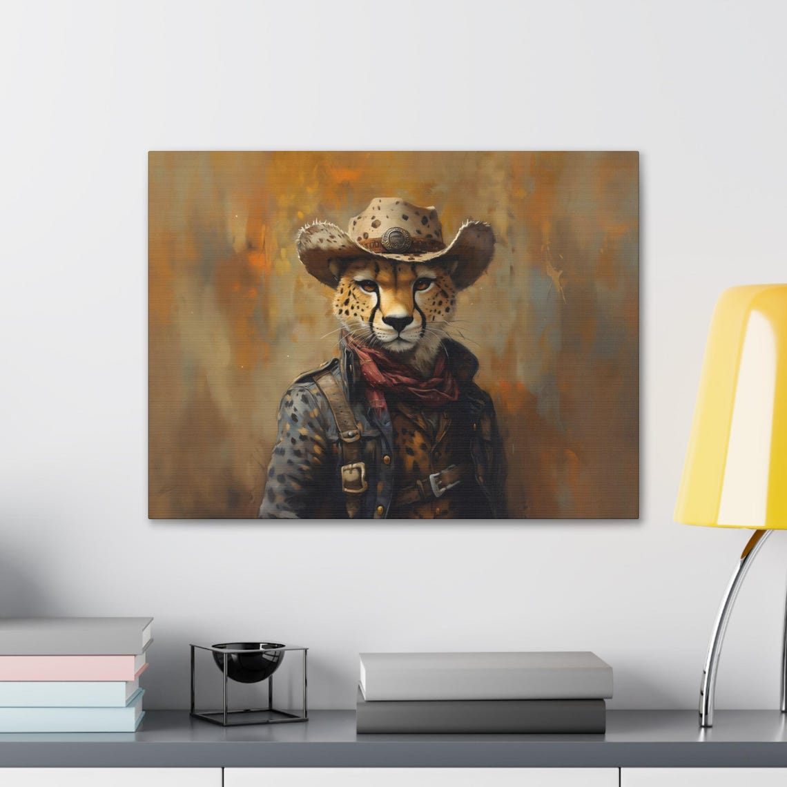 Cheetah Cowboy Sheriff Badge Denim Jacket Oil Painting Western Poster - Image 2