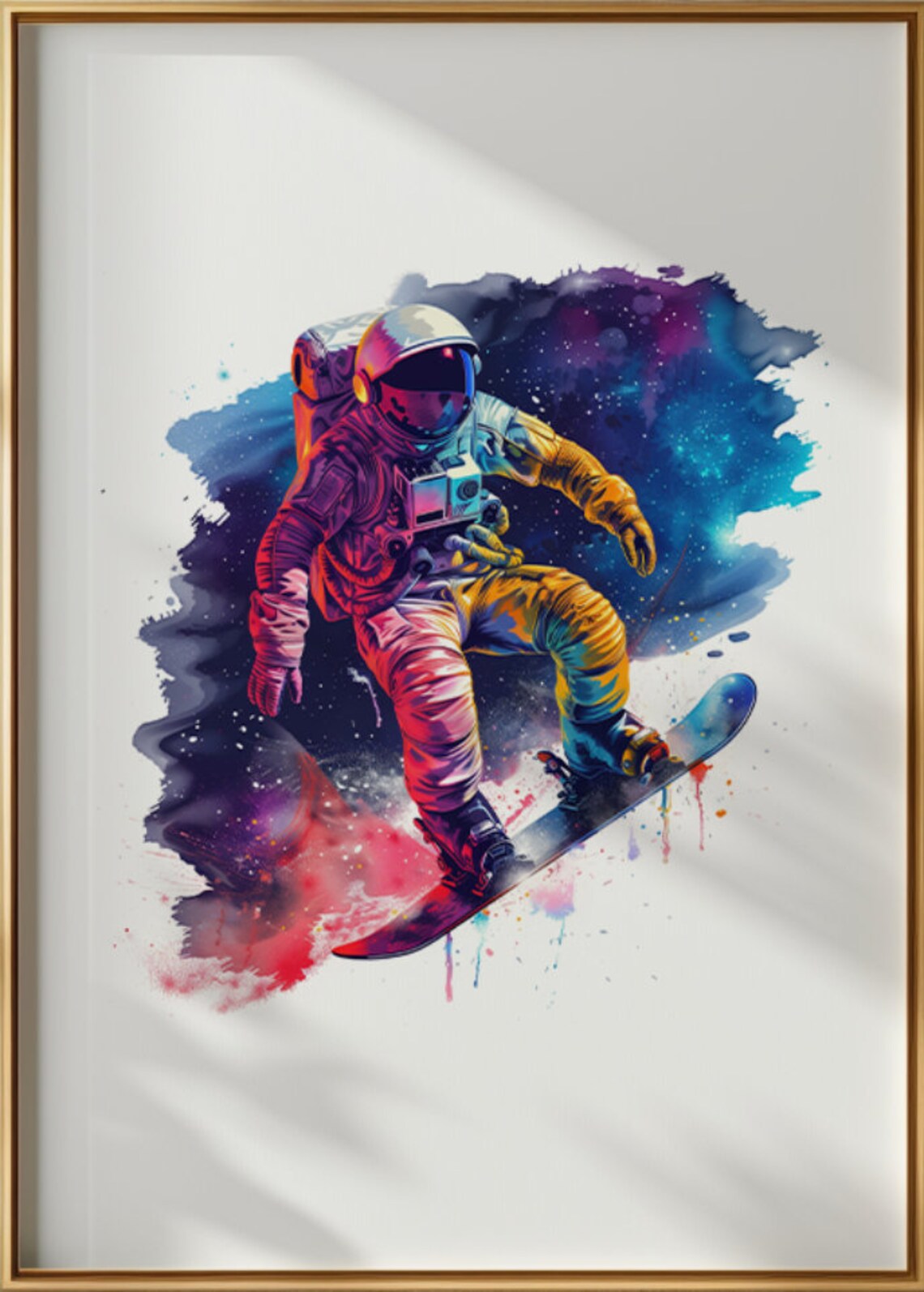 Astronaut Snowboarding Through Galaxy Paint Splash Art Poster - Image 2