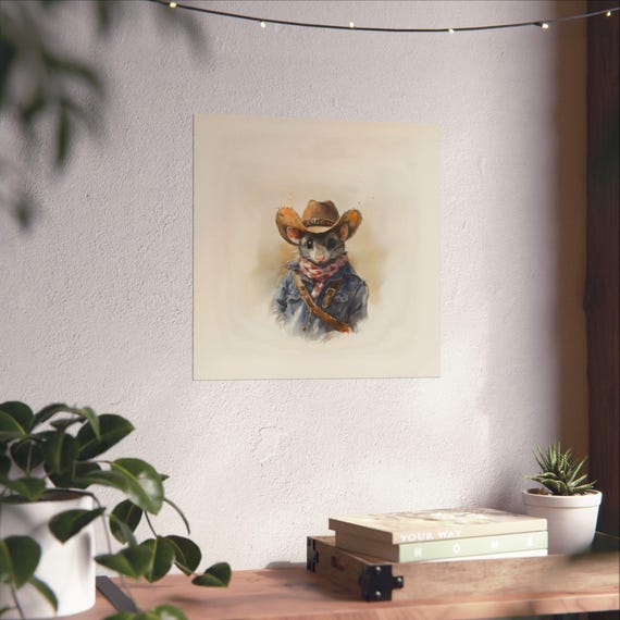Possum Cowboy Grit Maximalist Eclectic Western Poster Print Bold Altered Party Animal Portrait Fantasy Colorful Renaissance Rustic