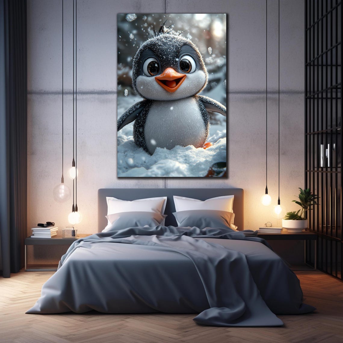 Cute Baby Penguin Snowfall Big Eyes Kids Room Animal Wall Art Poster - Image 2