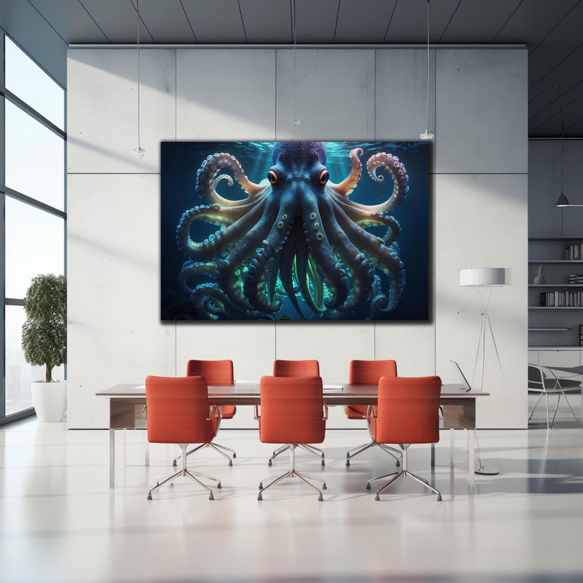 Realistic Giant Octopus Front View Sunlit Ocean Deep Sea Poster - Image 2
