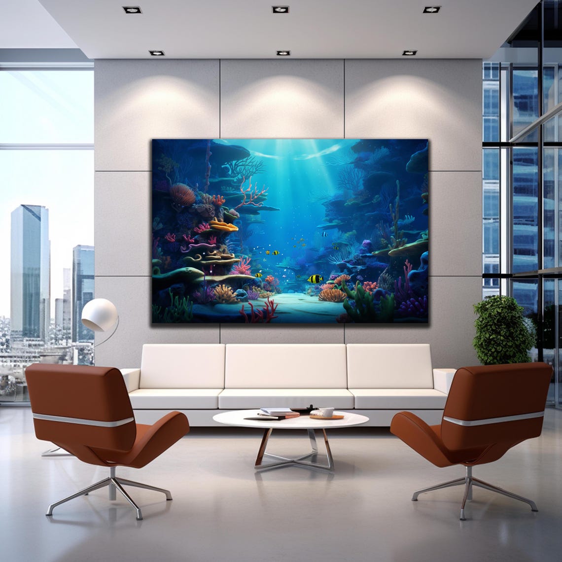 Vibrant Coral Reef Tropical Fish Sunbeams Ocean Paradise Wall Art - Image 2