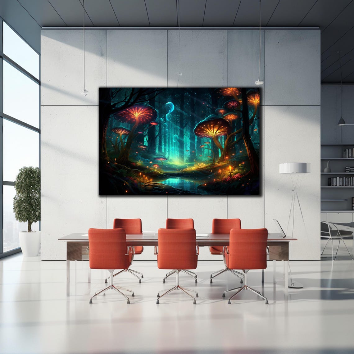Glowing Mushroom Forest Night Enchanted Neon Fantasy Wall Art - Image 2