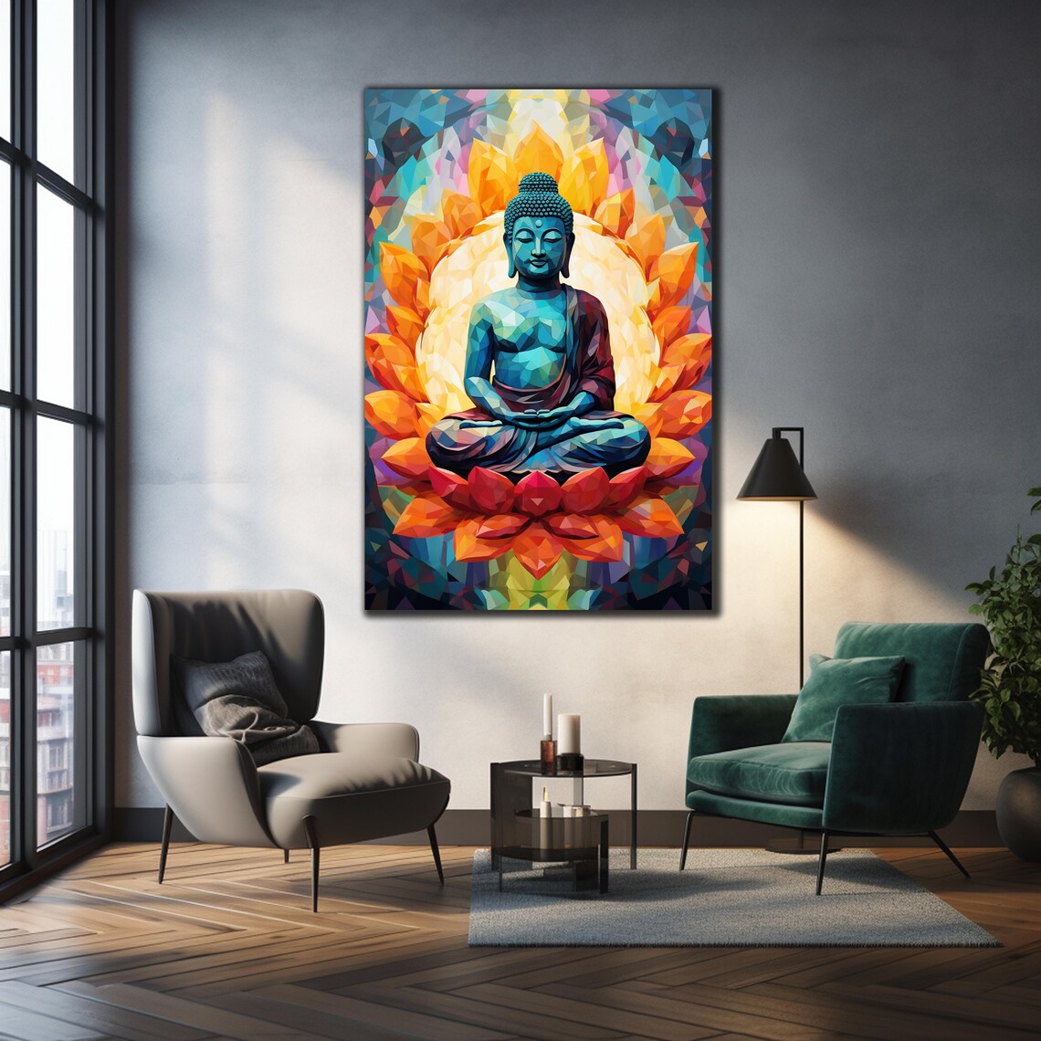 Meditating Buddha Lotus Geometric Mosaic Colorful Zen Art Wall Poster - Image 3