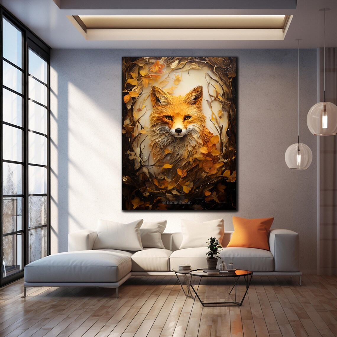 Red Fox Autumn Leaves Portrait Golden Fall Nature Animal Art Poster - Image 4