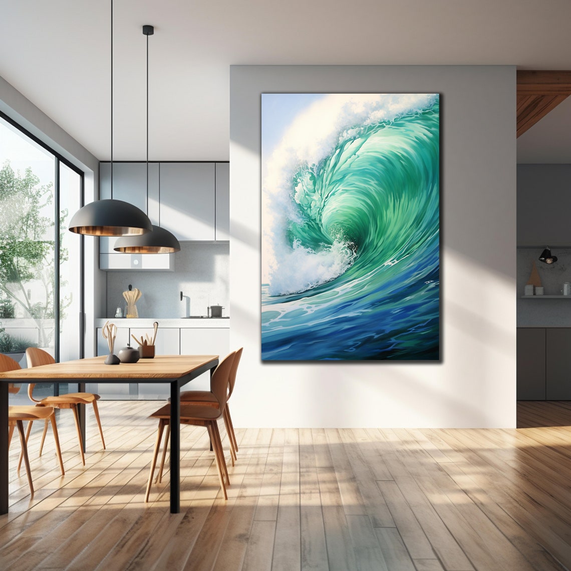 Turquoise Ocean Wave Barrel Painted Surf Art Coastal Wall Poster - Image 4
