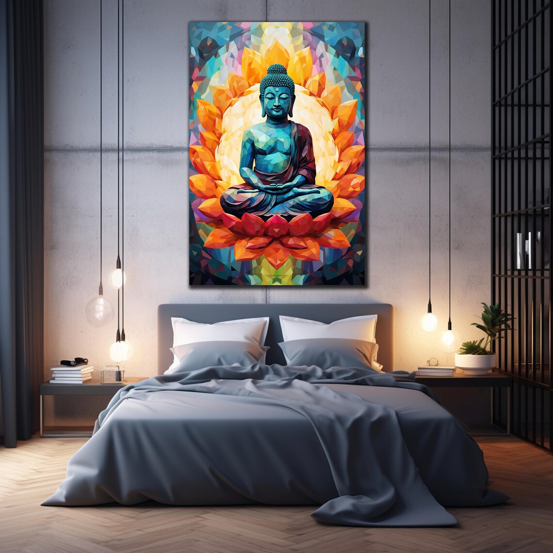 Meditating Buddha Lotus Geometric Mosaic Colorful Zen Art Wall Poster - Image 2