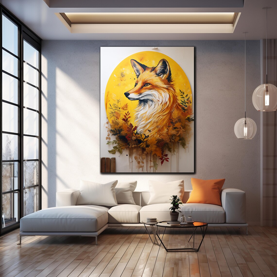 Red Fox Watercolor Golden Sun Autumn Leaves Woodland Art Wall Poster - Image 4
