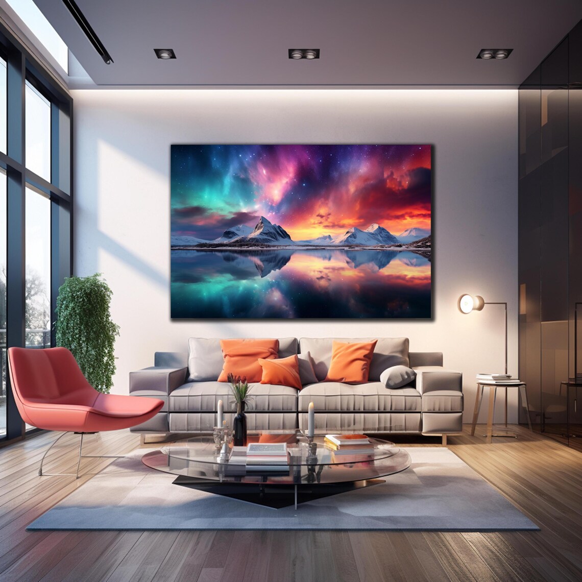 Northern Lights Snowy Mountains Lake Reflection Vivid Aurora Poster - Image 3