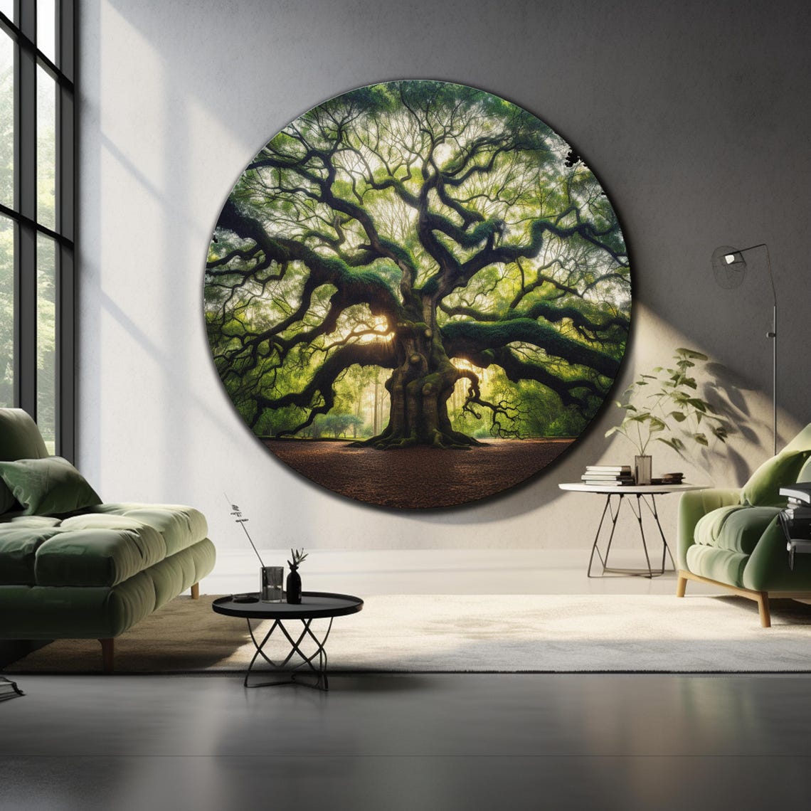 Ancient Angel Oak Tree Mossy Branches Sunlit Canopy Round Wall Art - Image 4