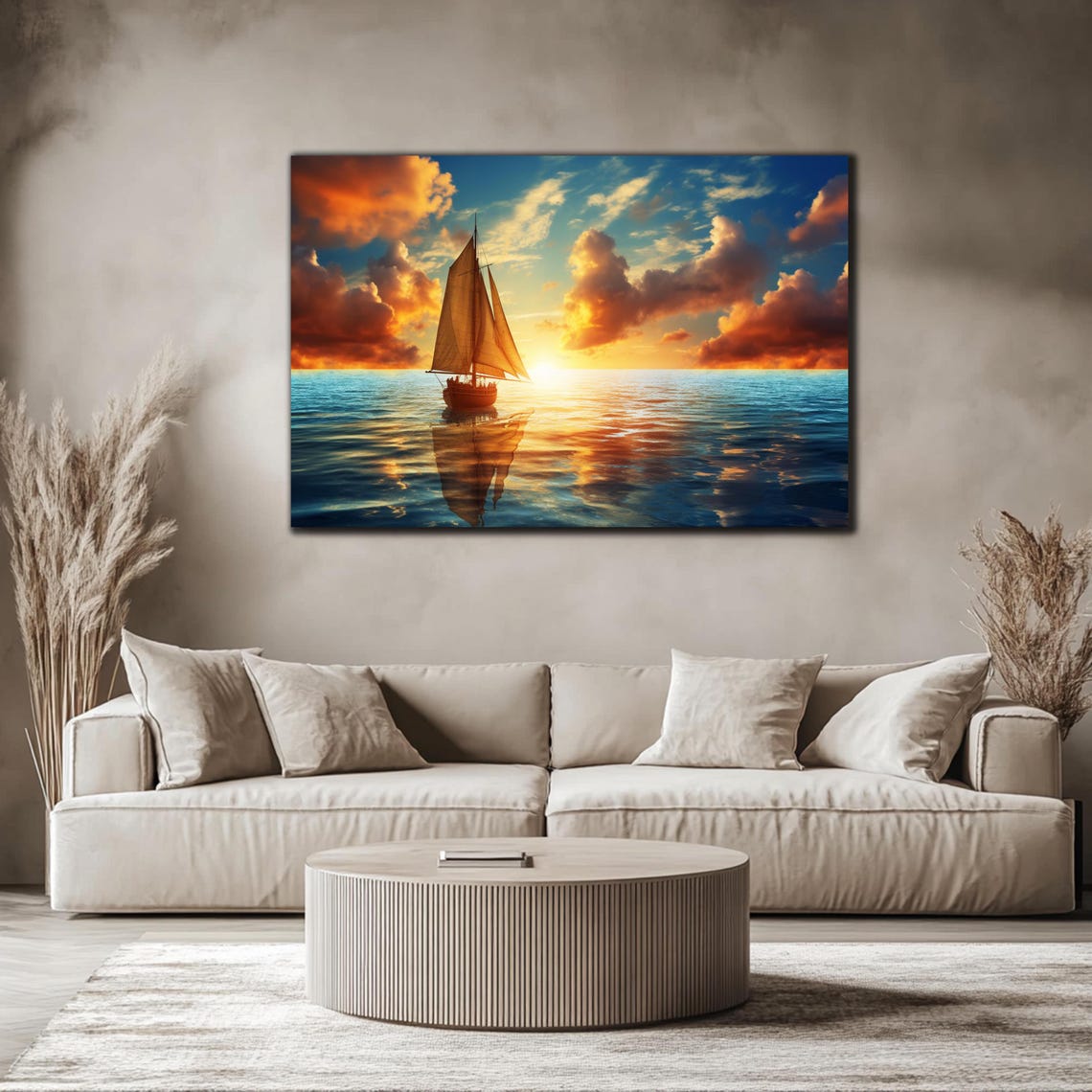 Vibrant Sailing Ship Sunset Ocean Golden Sky Seascape Travel Poster - Image 4