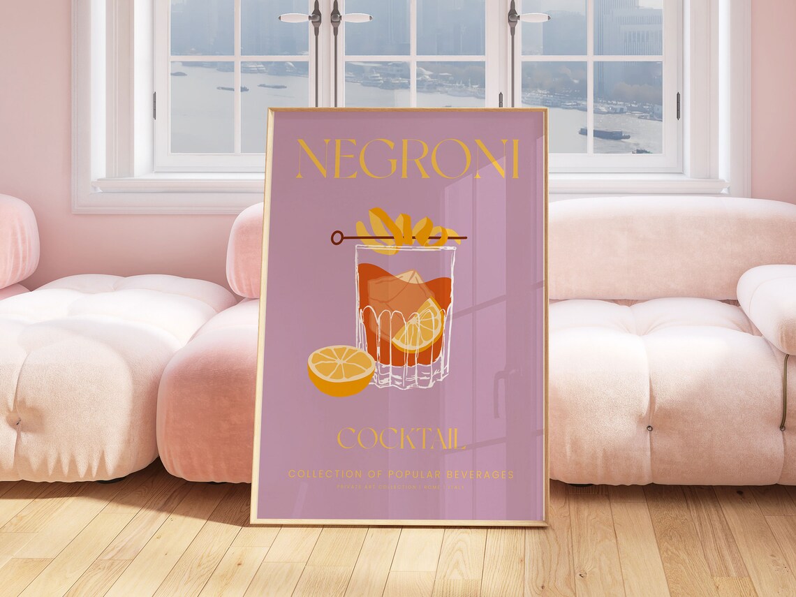 Negroni Cocktail Print, Vintage Bar Kitchen Decor - Image 2