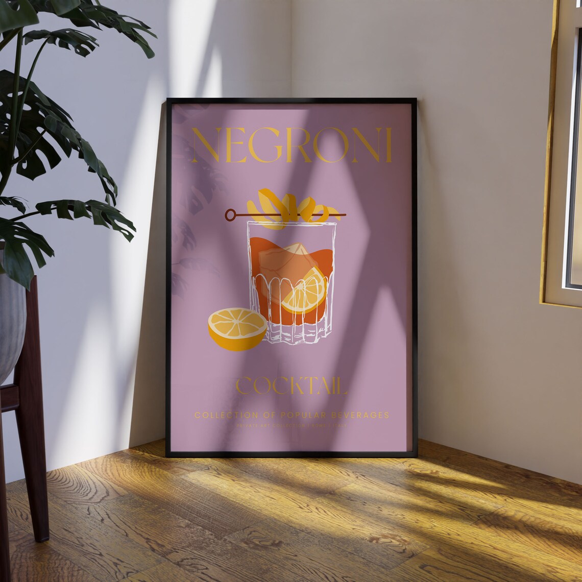 Negroni Cocktail Print, Vintage Bar Kitchen Decor - Image 3
