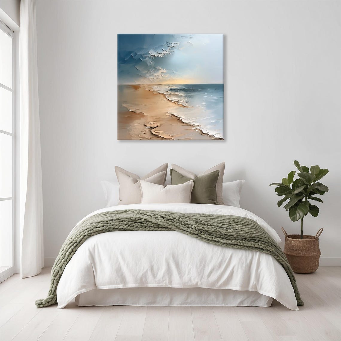 Calm Beach Waves Textured Shoreline Soft Blue Serene Ocean Print
