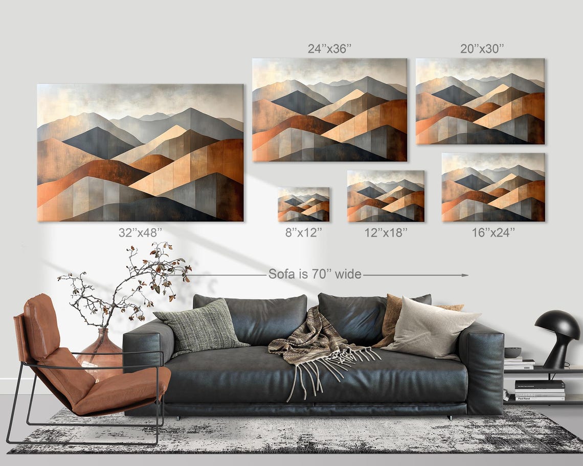 Faceted Mountain Peaks Warm Geometric Modern Minimalist Wall Art - Image 3