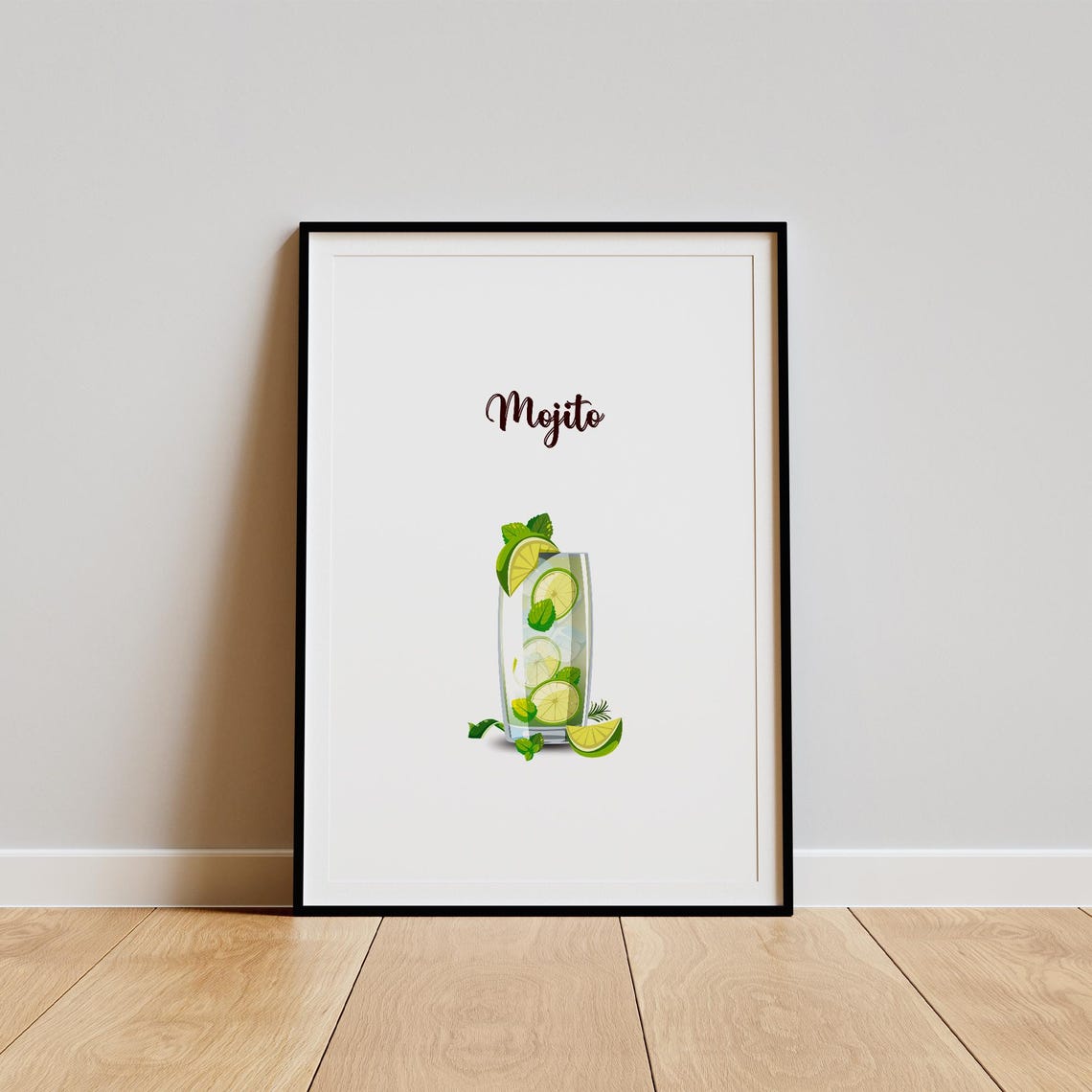 Classic Mojito Lime Mint Cocktail Illustration Kitchen Decor Poster