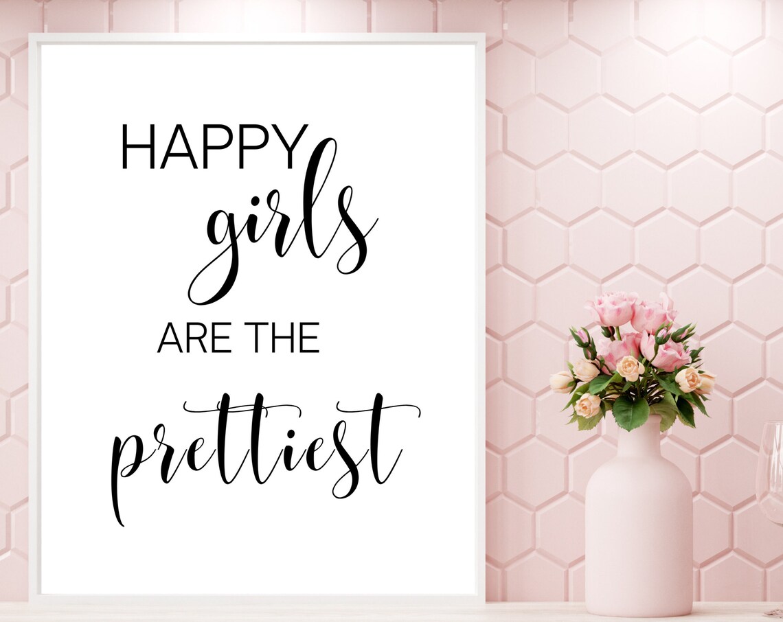 Happy Girls Are The Prettiest Mixed Serif Script Pink Room Poster - Image 3