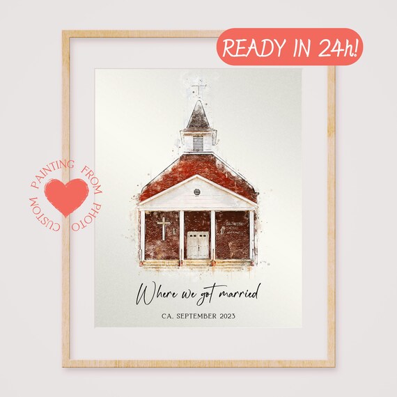 Where We Got Married Custom Brick Church Wedding Venue Painting Art Poster