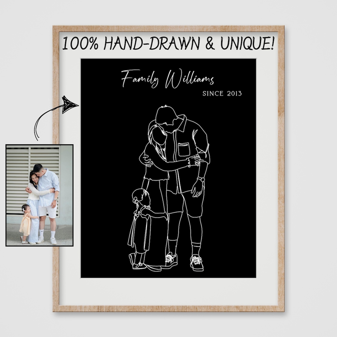 Black Line Art Family of Four Portrait Poster Since Date Gift - Image 2