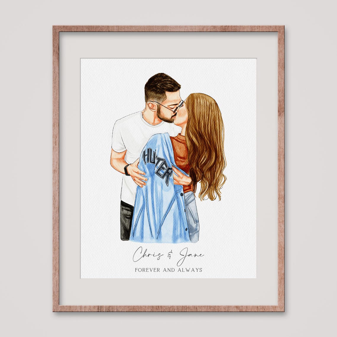 Forever and Always Couple Kissing Watercolor Portrait Poster Gift