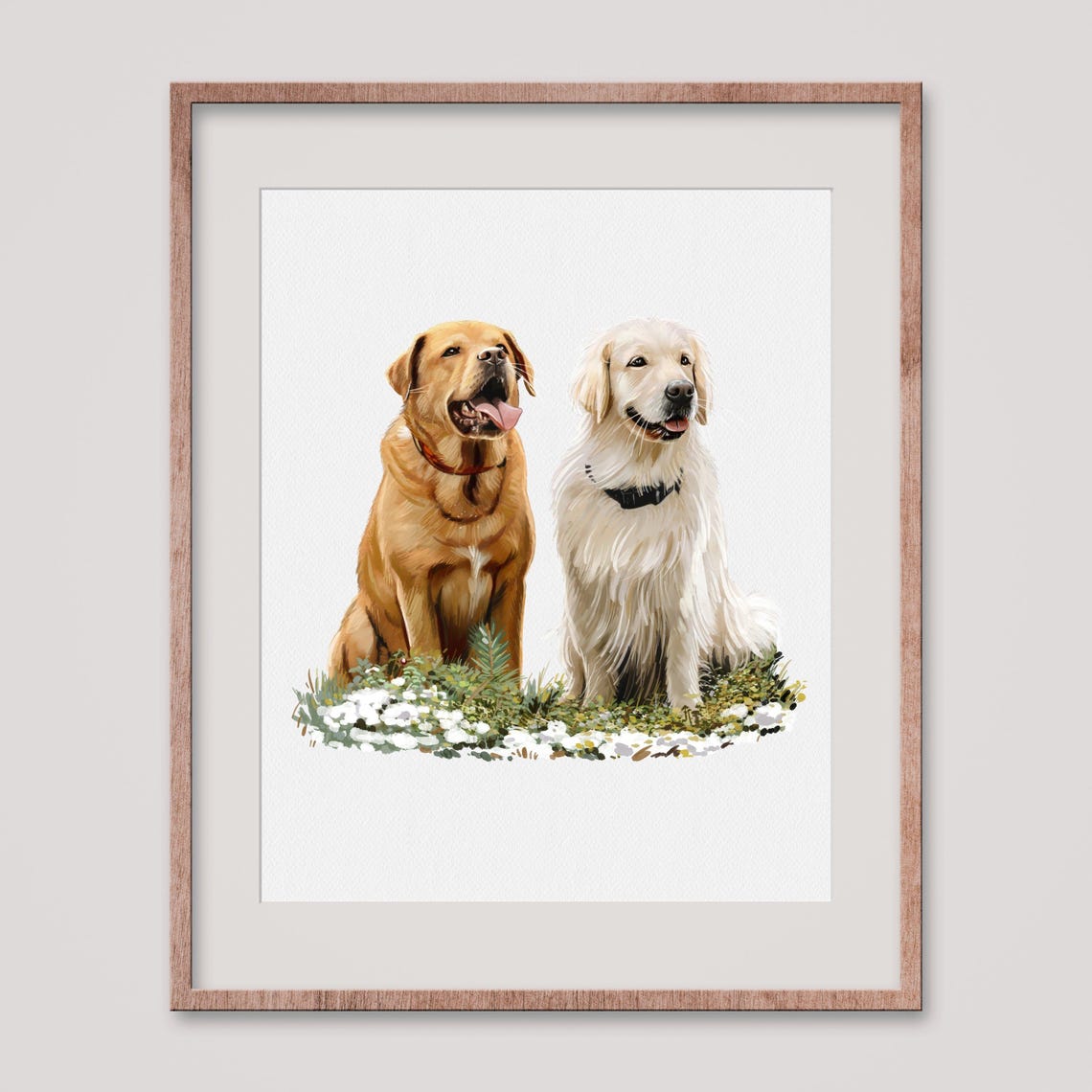 Two Dogs Watercolor Pet Portrait Poster Custom Pair Gift Decor