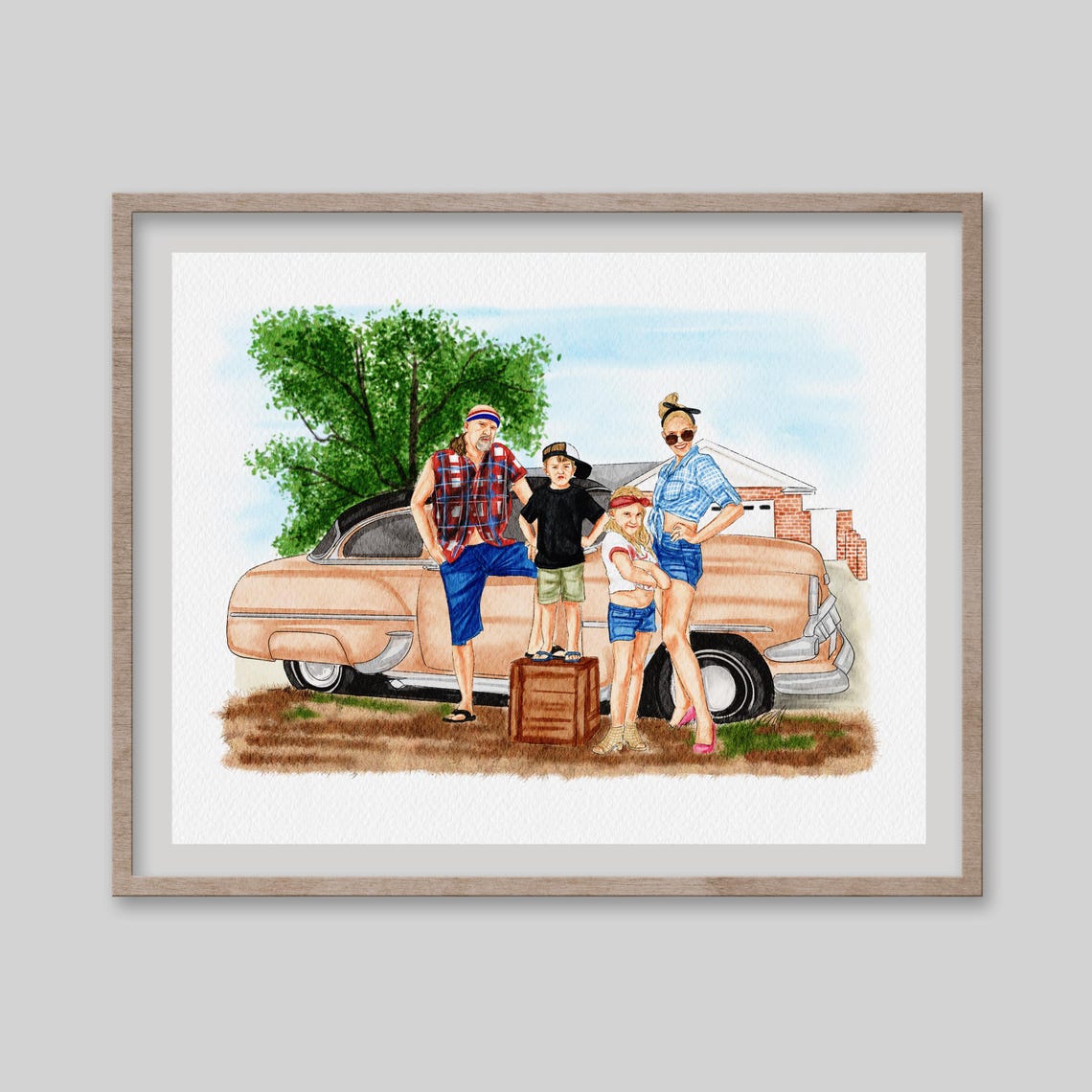 Family Portrait With Dog Custom Watercolor Painting Personalized Mothers Day Gift Anniversary Gift Couple With Dog Portrait From Photo - Image 3