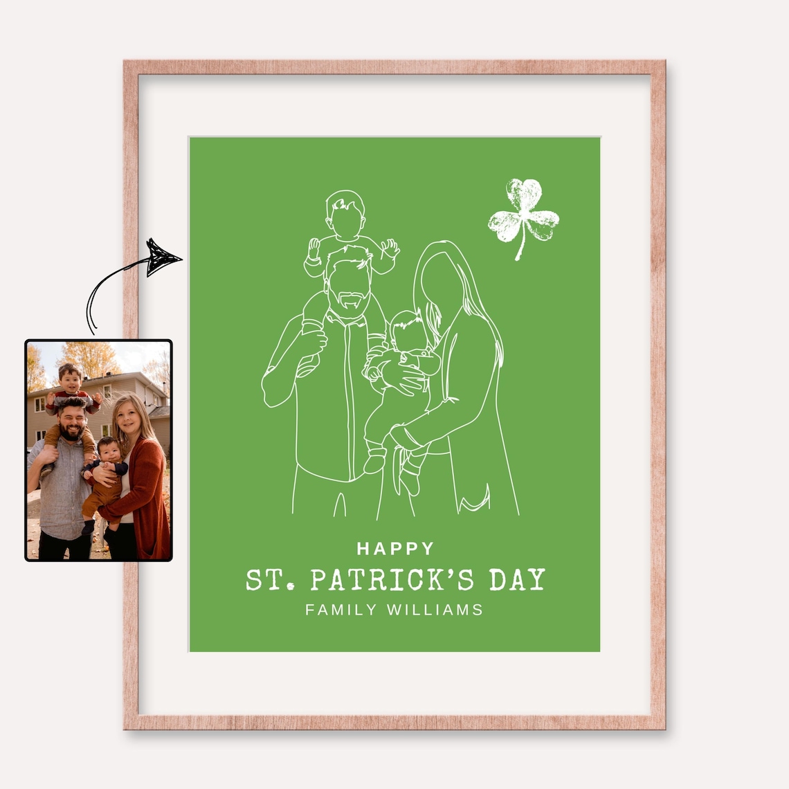 St. Patrick's Day Family of Four Line Art Portrait Poster Gift - Image 3