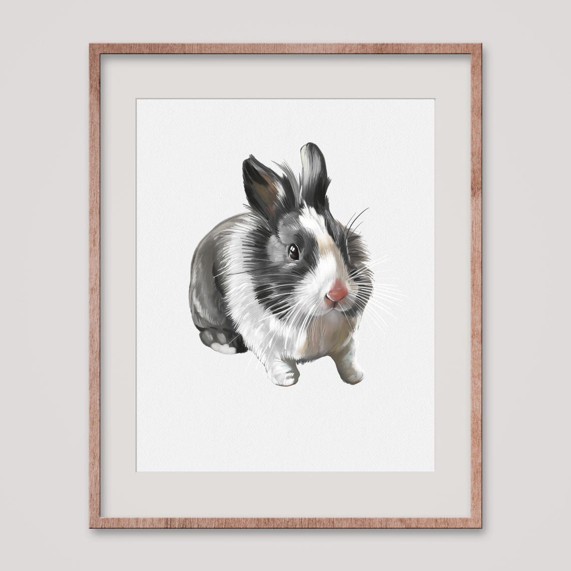 Black and White Bunny Rabbit Custom Watercolor Pet Portrait Poster