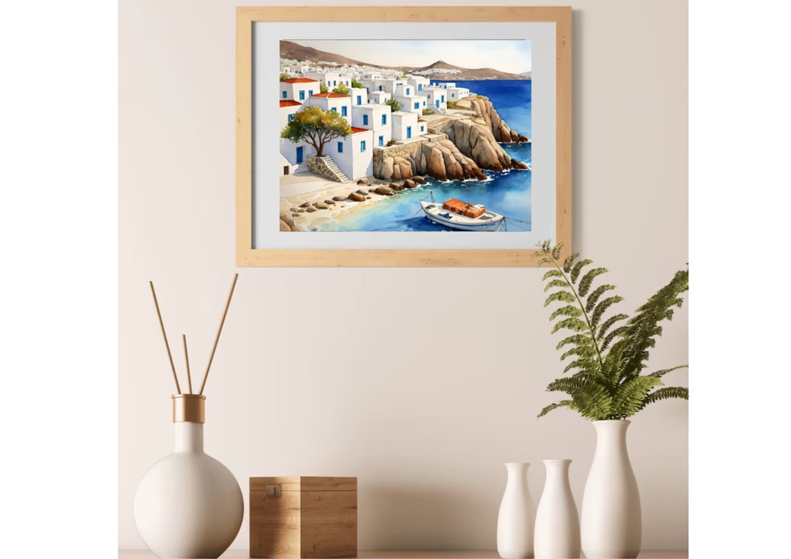 Mykonos Painting Greece Watercolor Art Print Greek Island Wall Art Cyclades Islands Travel Poster Mykonos Cityscape Artwork Greece Gifts - Image 4