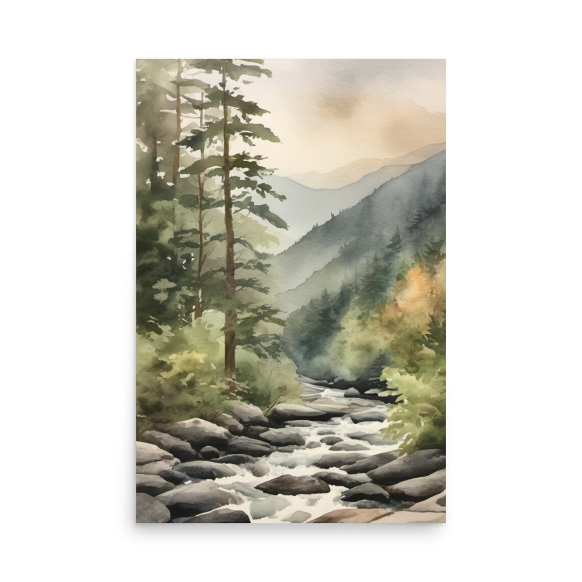 Great Smoky Mountains Watercolor Art Print, Foggy Forest - Image 3