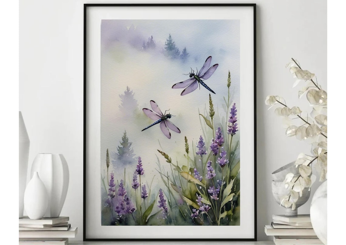 Dragonfly Watercolor Art Print, Lavender Meadow - Image 4