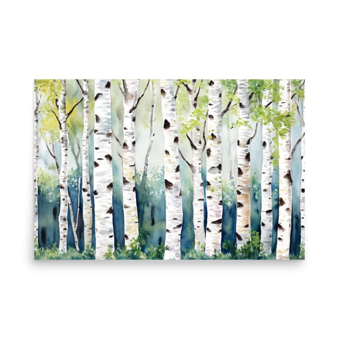 Birch Aspen Tree Trunks Watercolor Forest Close Up Nature Art Poster - Image 2