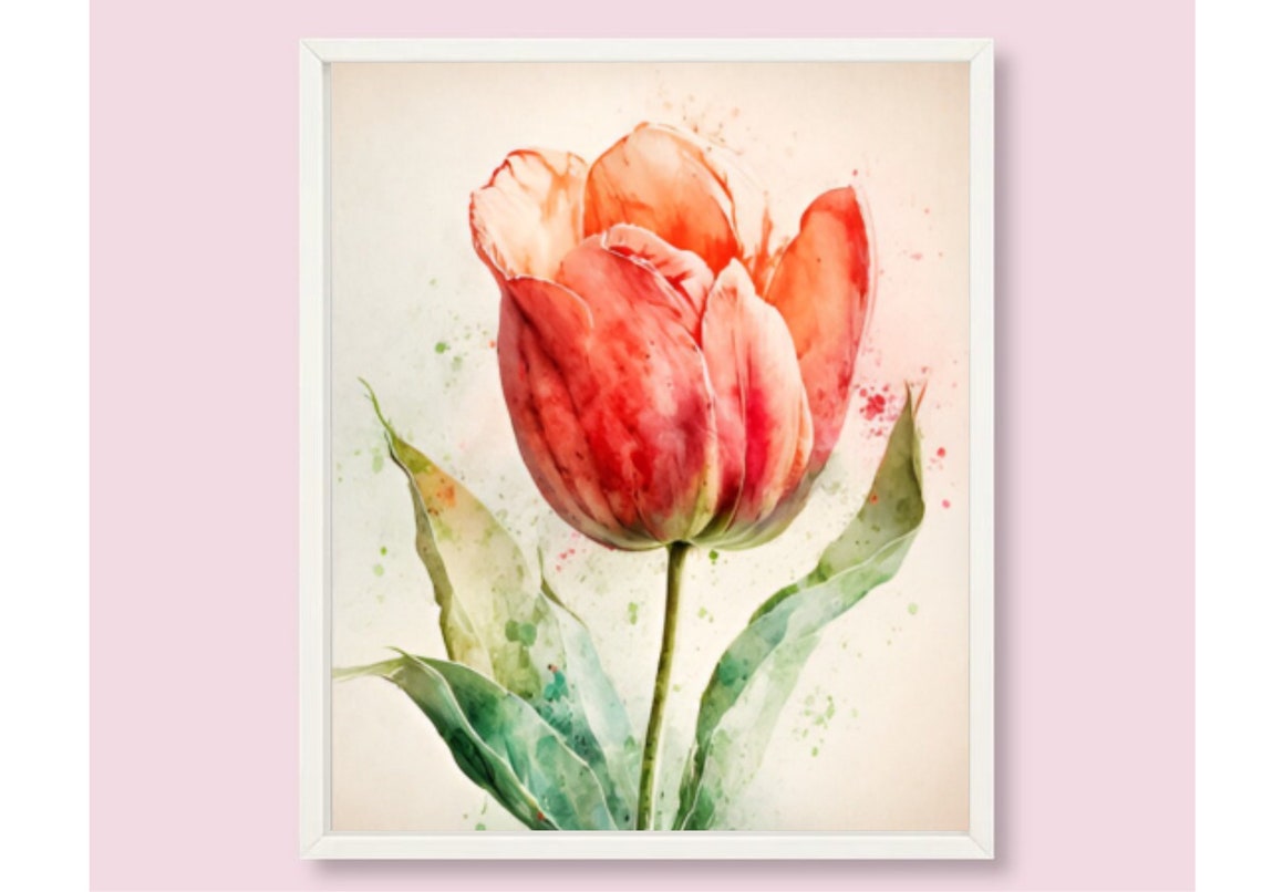 Single Red Tulip Slender Stem Minimalist Watercolor Botanical Poster - Image 6