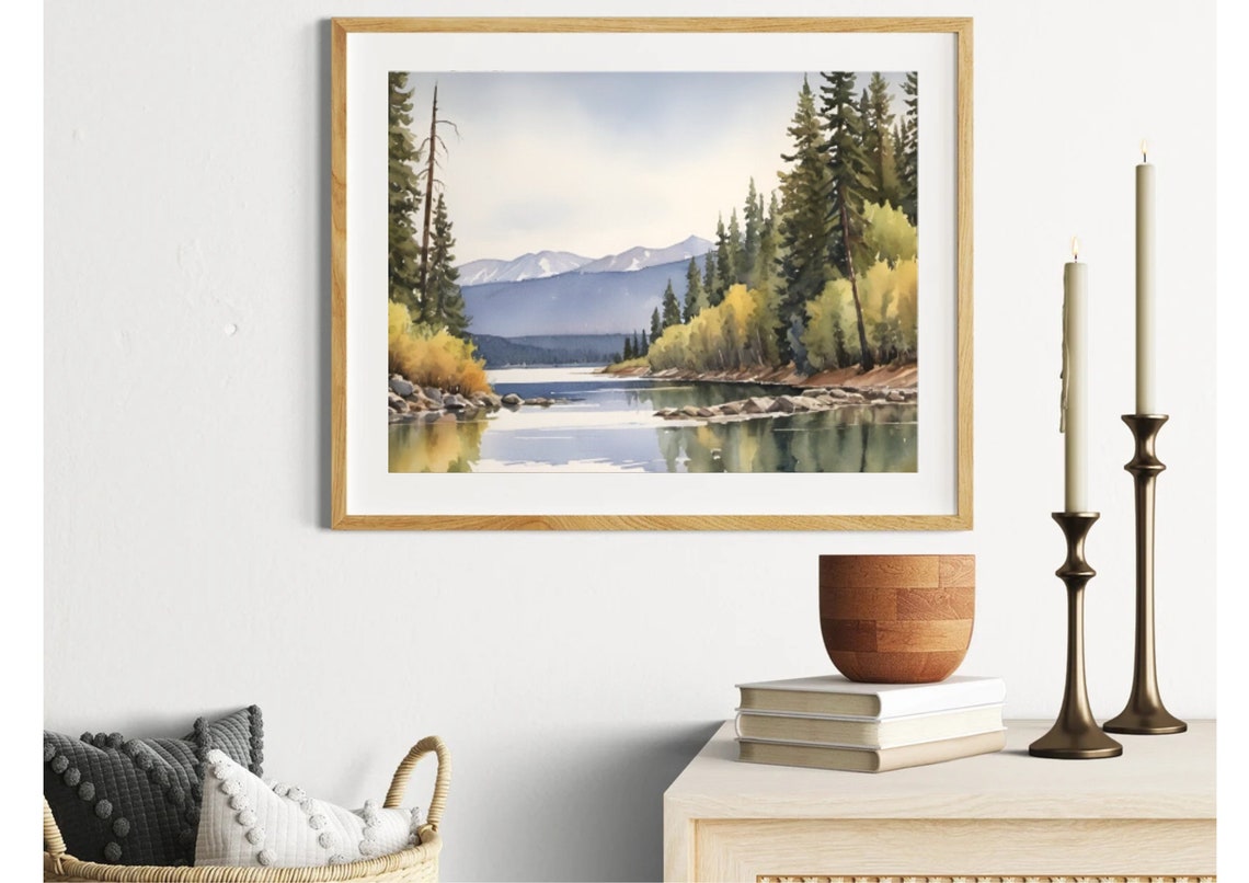 Lake Pend Oreille Painting Idaho Watercolor Art Print Mountain Lake Wall Art Pine Forest Art Idaho Mountain Landscape Poster Earth Tones Art - Image 2