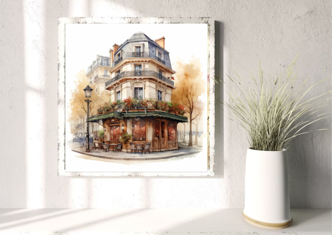 Coffee In Paris Watercolor Painting Paris Cityscape Art Print House Wall Art Paris Landscape Art Print From My Original Watercolor Painting - Image 3