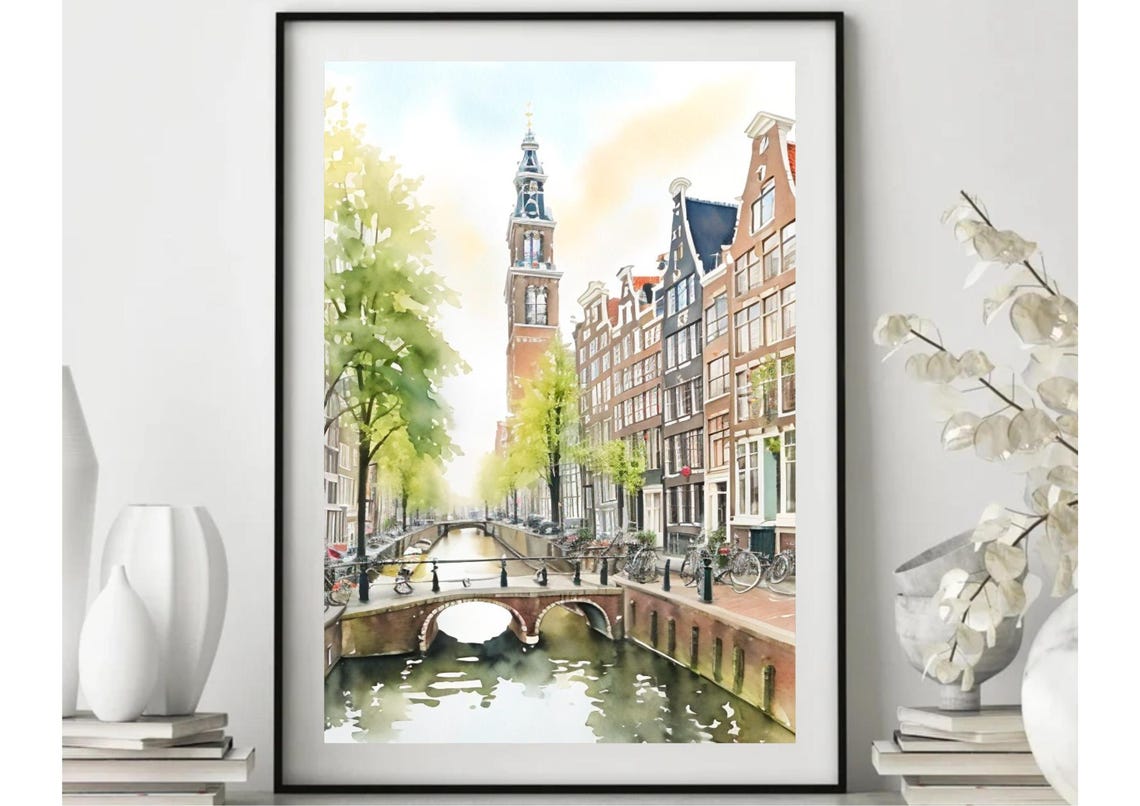 Amsterdam Painting Netherlands Cityscape Watercolor Art Print Amsterdam Travel Poster Europe Cityscape Wall Art Amsterdam Illustration - Image 6