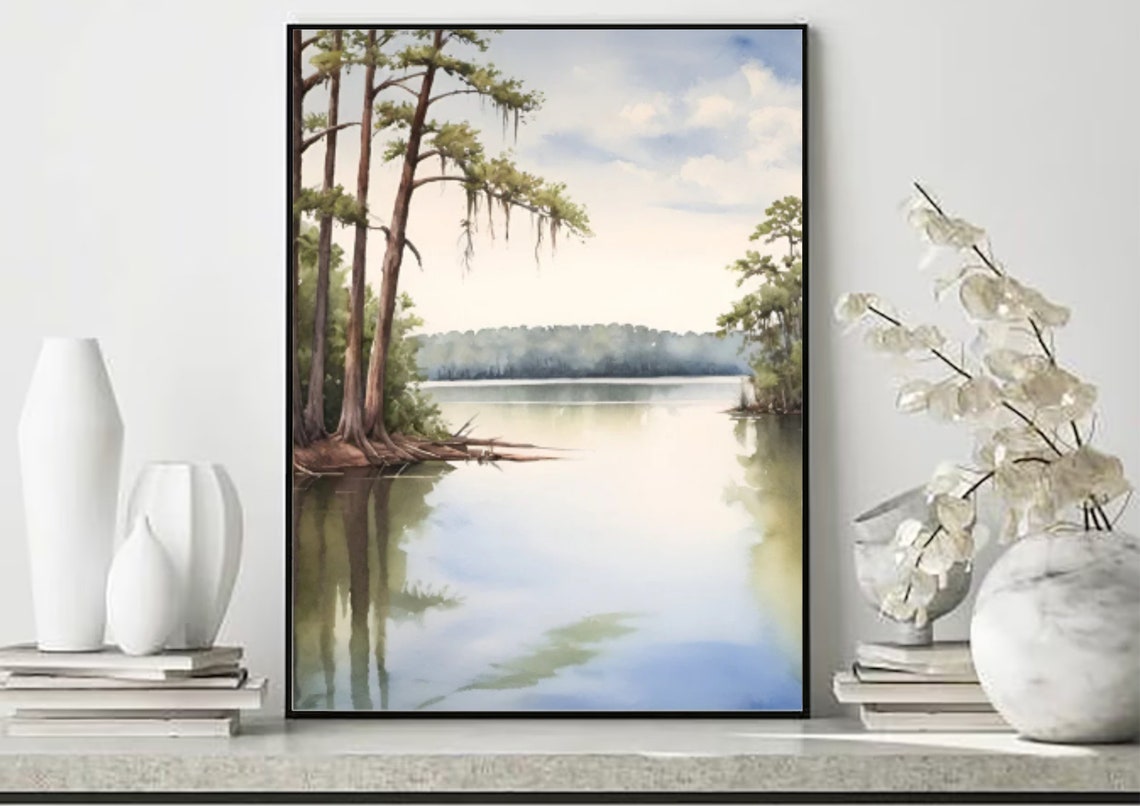 Lake Martin Painting Louisiana Landscape Watercolor Print Louisianas Swamplands Wall Art Southesteren Wetlands Art New Orleans Landscape - Image 5