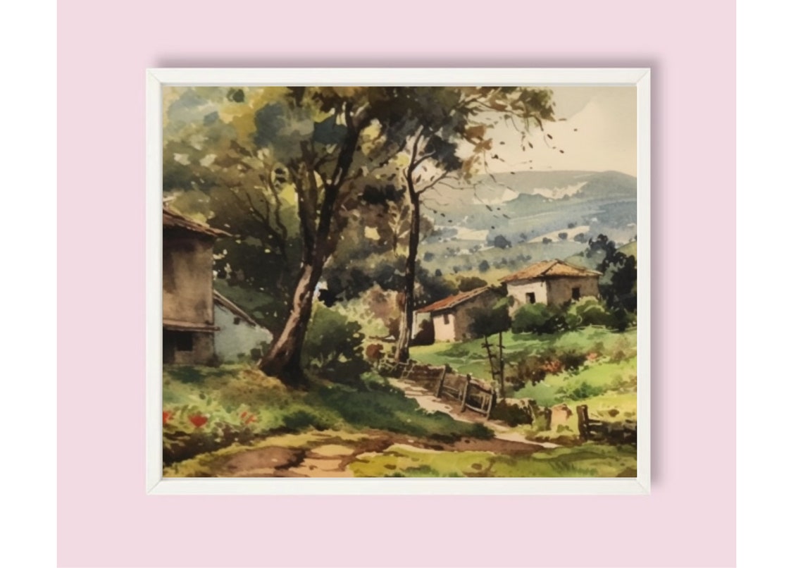 A Village Painting Bulgarian Rural Landscape Watercolor Art Print Country Houses Wall Art European Countryside Artwork Rustic Wall Decor - Image 6