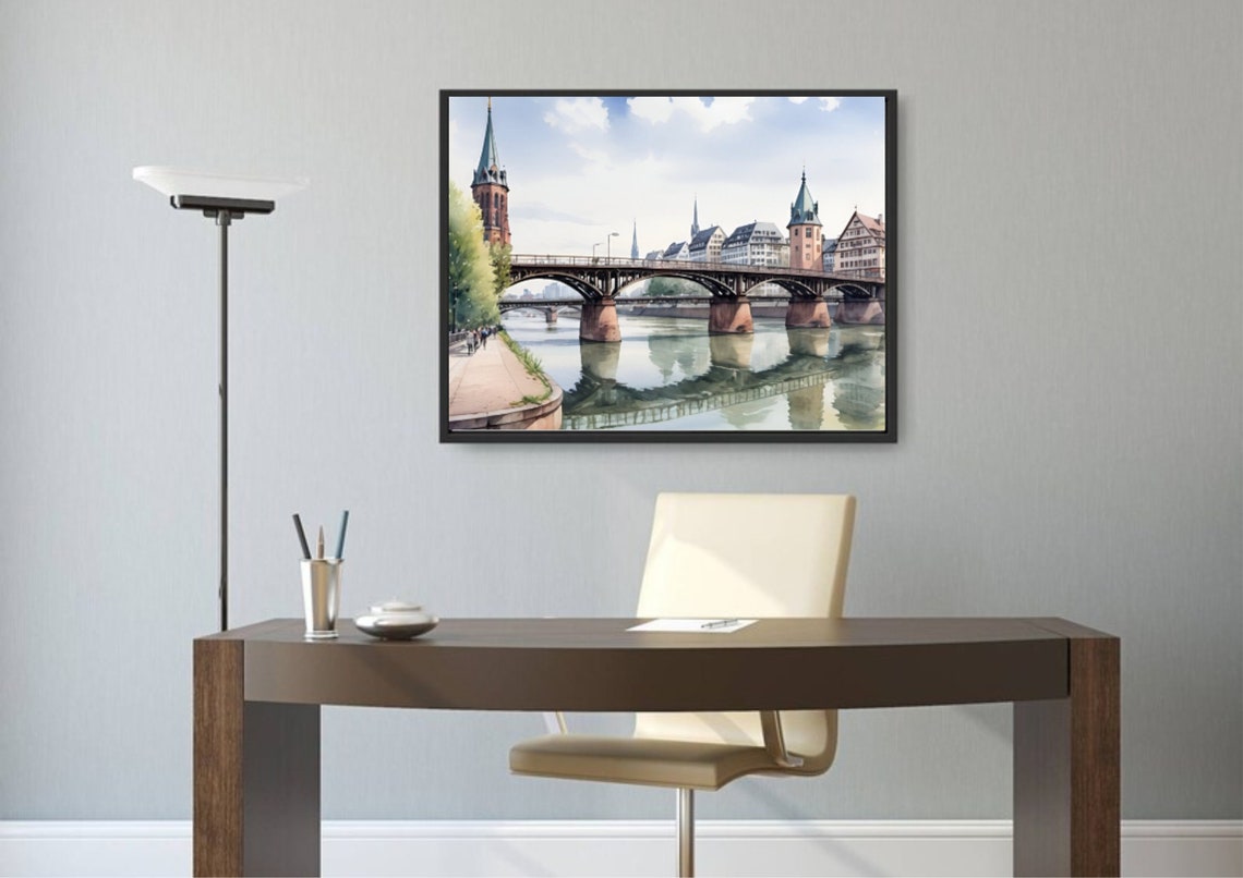 Frankfurt Iron Bridge Main River Church Towers Watercolor Poster - Image 5