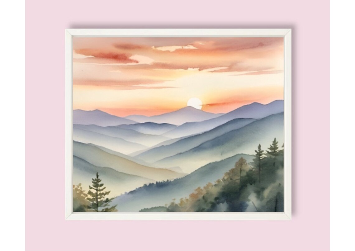 Great Smoky Mountains Sunrise Watercolor Art Print - Image 6