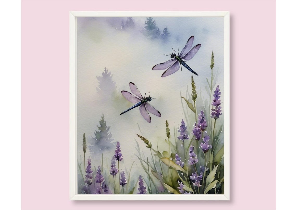 Dragonfly Watercolor Art Print, Lavender Meadow - Image 6