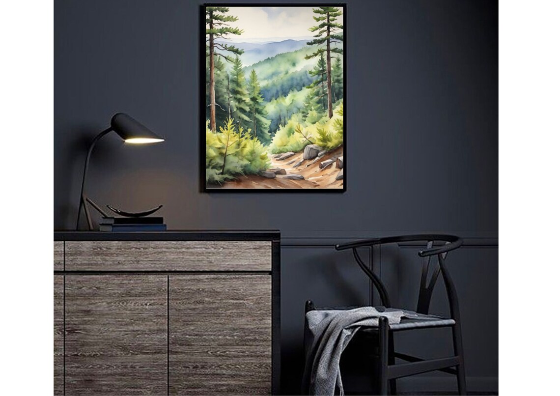 Appalachian Mountains Watercolor Art Print, Misty Pine Forest - Image 2