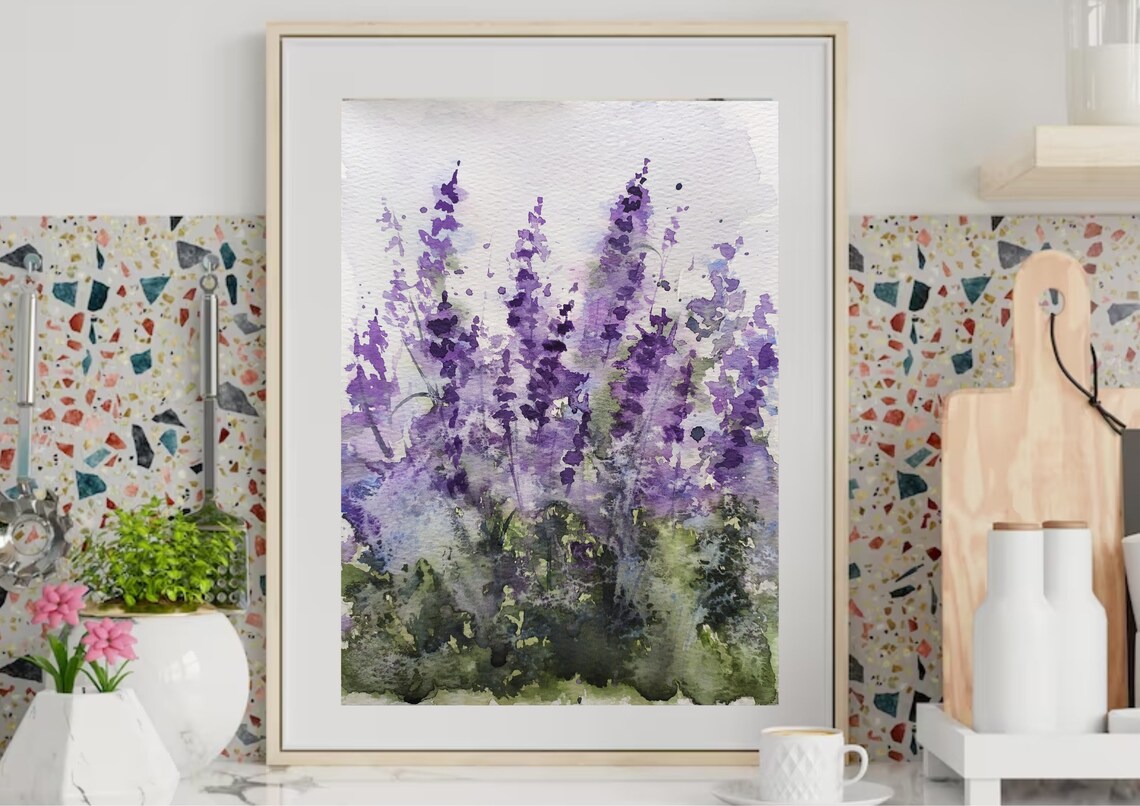 Lavender Watercolor Botanical Print, Purple Flowers - Image 5