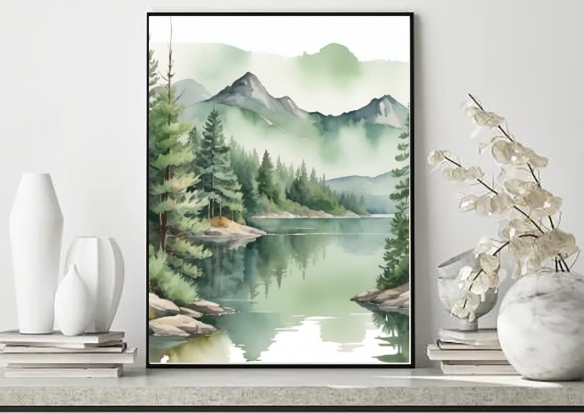 Redfish Lake Watercolor Landscape Art Print, Idaho - Image 5